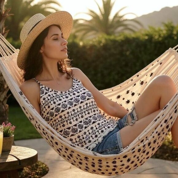 Charlotte Russe ✦ Sleeveless Boho Crop Top ✦ Navy Geometric Print & Lace Hem M - Picture 11 of 13